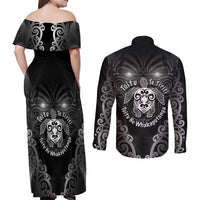 Aotearoa Toitu Te Tiriti Couples Matching Off Shoulder Maxi Dress and Long Sleeve Button Shirt Ka Mua Ka Muri