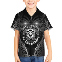Aotearoa Toitu Te Tiriti Family Matching Puletasi and Hawaiian Shirt Ka Mua Ka Muri LT05 Son's Shirt Black - Polynesian Pride