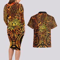 New Zealand Tamanuitera The Sun Couples Matching Long Sleeve Bodycon Dress and Hawaiian Shirt Maori Pattern LT05 - Polynesian Pride
