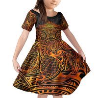 New Zealand Tamanuitera The Sun Family Matching Mermaid Dress and Hawaiian Shirt Maori Pattern LT05 Daughter's Dress Orange - Polynesian Pride