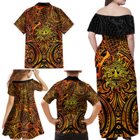 New Zealand Tamanuitera The Sun Family Matching Off Shoulder Maxi Dress and Hawaiian Shirt Maori Pattern LT05 - Polynesian Pride