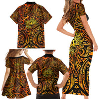 New Zealand Tamanuitera The Sun Family Matching Short Sleeve Bodycon Dress and Hawaiian Shirt Maori Pattern LT05 - Polynesian Pride