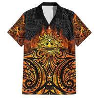 New Zealand Tamanuitera The Sun Family Matching Short Sleeve Bodycon Dress and Hawaiian Shirt Maori Pattern LT05 Dad's Shirt - Short Sleeve Orange - Polynesian Pride