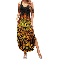 New Zealand Tamanuitera The Sun Summer Maxi Dress Maori Pattern LT05 Women Orange - Polynesian Pride