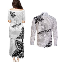 Personalised Polynesia Brain Cancer Couples Matching Puletasi and Long Sleeve Button Shirt No One Fights Alone