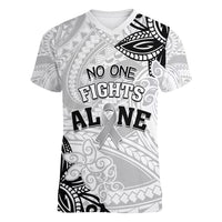 Personalised Polynesia Brain Cancer Women V-Neck T-Shirt No One Fights Alone