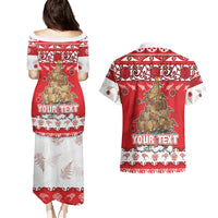 Personalised New Zealand Christmas In July Couples Matching Puletasi and Hawaiian Shirt Maori Kiwi Xmas Tree - Red LT05 - Polynesian Pride