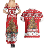 Personalised New Zealand Christmas In July Couples Matching Summer Maxi Dress and Hawaiian Shirt Maori Kiwi Xmas Tree - Red LT05 - Polynesian Pride