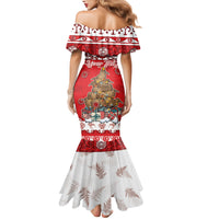 Personalised New Zealand Christmas In July Family Matching Mermaid Dress and Hawaiian Shirt Maori Kiwi Xmas Tree - Red LT05 - Polynesian Pride
