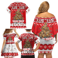 Personalised New Zealand Christmas In July Family Matching Off Shoulder Short Dress and Hawaiian Shirt Maori Kiwi Xmas Tree - Red LT05 - Polynesian Pride