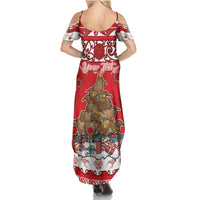 Personalised New Zealand Christmas In July Family Matching Summer Maxi Dress and Hawaiian Shirt Maori Kiwi Xmas Tree - Red LT05 - Polynesian Pride