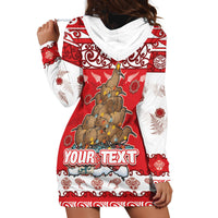 Personalised New Zealand Christmas In July Hoodie Dress Maori Kiwi Xmas Tree - Red LT05 - Polynesian Pride