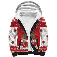 Personalised New Zealand Christmas In July Sherpa Hoodie Maori Kiwi Xmas Tree - Red LT05 Unisex Red - Polynesian Pride