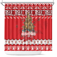 New Zealand Christmas In July Shower Curtain Maori Kiwi Xmas Tree - Red