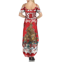 Personalised New Zealand Christmas In July Summer Maxi Dress Maori Kiwi Xmas Tree - Red LT05 - Polynesian Pride