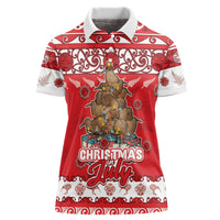 Personalised New Zealand Christmas In July Women Polo Shirt Maori Kiwi Xmas Tree - Red LT05 Female Red - Polynesian Pride