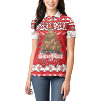Personalised New Zealand Christmas In July Women Polo Shirt Maori Kiwi Xmas Tree - Red LT05 - Polynesian Pride