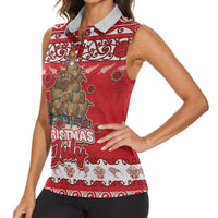 Personalised New Zealand Christmas In July Women Sleeveless Polo Shirt Maori Kiwi Xmas Tree - Red LT05 - Polynesian Pride