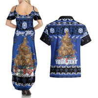 Personalised New Zealand July Christmas Couples Matching Summer Maxi Dress and Hawaiian Shirt Maori Kiwi Xmas Tree - Blue LT05 - Polynesian Pride