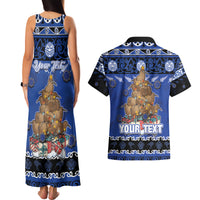 Personalised New Zealand July Christmas Couples Matching Tank Maxi Dress and Hawaiian Shirt Maori Kiwi Xmas Tree - Blue LT05 - Polynesian Pride