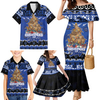 Personalised New Zealand July Christmas Family Matching Mermaid Dress and Hawaiian Shirt Maori Kiwi Xmas Tree - Blue LT05 - Polynesian Pride