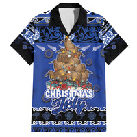Personalised New Zealand July Christmas Family Matching Off Shoulder Short Dress and Hawaiian Shirt Maori Kiwi Xmas Tree - Blue LT05 Dad's Shirt - Short Sleeve Blue - Polynesian Pride