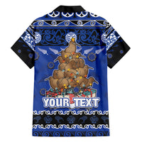 Personalised New Zealand July Christmas Family Matching Puletasi and Hawaiian Shirt Maori Kiwi Xmas Tree - Blue LT05 - Polynesian Pride
