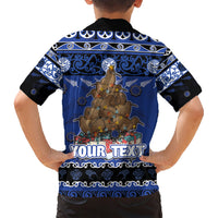 Personalised New Zealand July Christmas Family Matching Short Sleeve Bodycon Dress and Hawaiian Shirt Maori Kiwi Xmas Tree - Blue