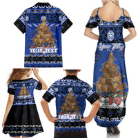 Personalised New Zealand July Christmas Family Matching Summer Maxi Dress and Hawaiian Shirt Maori Kiwi Xmas Tree - Blue LT05 - Polynesian Pride