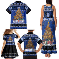 Personalised New Zealand July Christmas Family Matching Tank Maxi Dress and Hawaiian Shirt Maori Kiwi Xmas Tree - Blue LT05 - Polynesian Pride