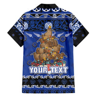 Personalised New Zealand July Christmas Hawaiian Shirt Maori Kiwi Xmas Tree - Blue LT05 - Polynesian Pride