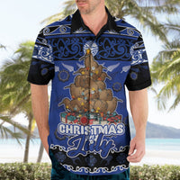 Personalised New Zealand July Christmas Hawaiian Shirt Maori Kiwi Xmas Tree - Blue LT05 - Polynesian Pride