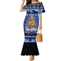 Personalised New Zealand July Christmas Mermaid Dress Maori Kiwi Xmas Tree - Blue LT05 Women Blue - Polynesian Pride