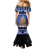 Personalised New Zealand July Christmas Mermaid Dress Maori Kiwi Xmas Tree - Blue LT05 - Polynesian Pride