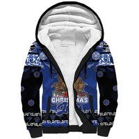 Personalised New Zealand July Christmas Sherpa Hoodie Maori Kiwi Xmas Tree - Blue LT05 Unisex Blue - Polynesian Pride
