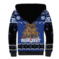Personalised New Zealand July Christmas Sherpa Hoodie Maori Kiwi Xmas Tree - Blue LT05 - Polynesian Pride