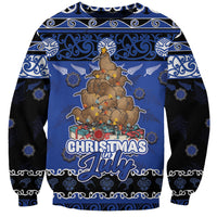 Personalised New Zealand July Christmas Sweatshirt Maori Kiwi Xmas Tree - Blue