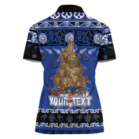Personalised New Zealand July Christmas Women Polo Shirt Maori Kiwi Xmas Tree - Blue LT05 - Polynesian Pride