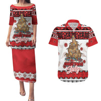Personalised New Zealand July Christmas Couples Matching Puletasi and Hawaiian Shirt Maori Kiwi Xmas Tree - White LT05 White - Polynesian Pride