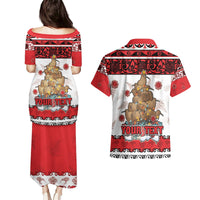 Personalised New Zealand July Christmas Couples Matching Puletasi and Hawaiian Shirt Maori Kiwi Xmas Tree - White LT05 - Polynesian Pride