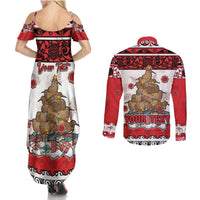 Personalised New Zealand July Christmas Couples Matching Summer Maxi Dress and Long Sleeve Button Shirt Maori Kiwi Xmas Tree - White LT05 - Polynesian Pride