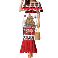 Personalised New Zealand July Christmas Family Matching Mermaid Dress and Hawaiian Shirt Maori Kiwi Xmas Tree - White LT05 Mom's Dress White - Polynesian Pride