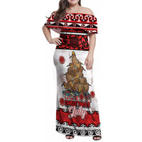 Personalised New Zealand July Christmas Family Matching Off Shoulder Maxi Dress and Hawaiian Shirt Maori Kiwi Xmas Tree - White LT05 Mom's Dress White - Polynesian Pride