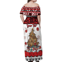 Personalised New Zealand July Christmas Family Matching Off Shoulder Maxi Dress and Hawaiian Shirt Maori Kiwi Xmas Tree - White LT05 - Polynesian Pride
