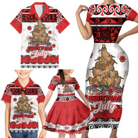 Personalised New Zealand July Christmas Family Matching Short Sleeve Bodycon Dress and Hawaiian Shirt Maori Kiwi Xmas Tree - White LT05 - Polynesian Pride