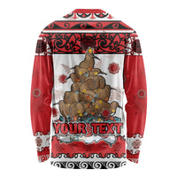 Personalised New Zealand July Christmas Long Sleeve Shirt Maori Kiwi Xmas Tree - White