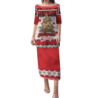 Personalised New Zealand July Christmas Puletasi Maori Kiwi Xmas Tree - White LT05 Long Dress White - Polynesian Pride