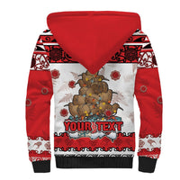 Personalised New Zealand July Christmas Sherpa Hoodie Maori Kiwi Xmas Tree - White LT05 - Polynesian Pride