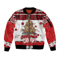 Personalised New Zealand July Christmas Sleeve Zip Bomber Jacket Maori Kiwi Xmas Tree - White