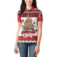 Personalised New Zealand July Christmas Women Polo Shirt Maori Kiwi Xmas Tree - White LT05 - Polynesian Pride